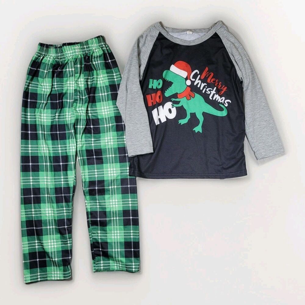 Holiday Jammies Longsleeve & Pants Unisex Kids 7T Dinosaur T Rex Christmas Plaid